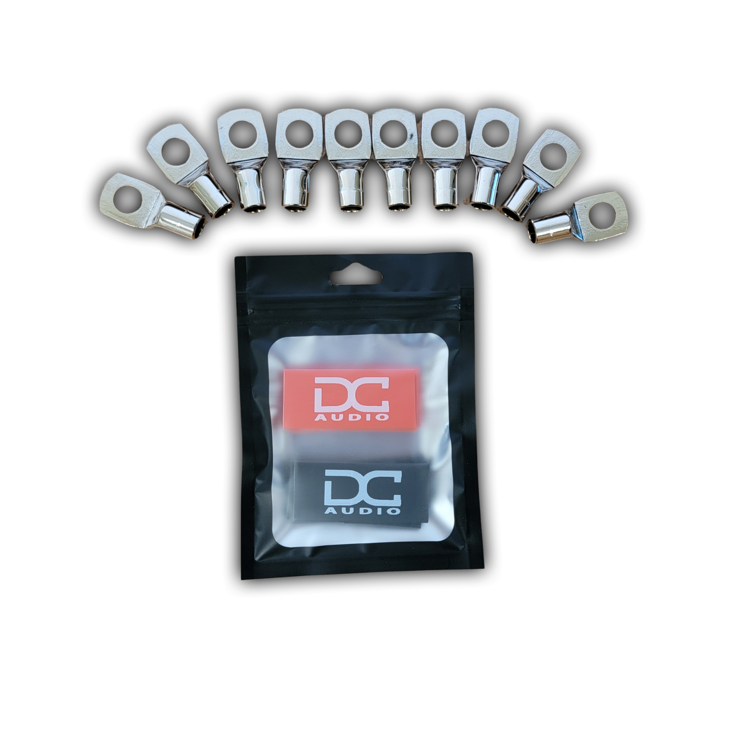 DC Audio 4AWG-10mm Holes Tinned Copper Ring Terminals w/ Heat Shrink Tubing - 10 Pack
