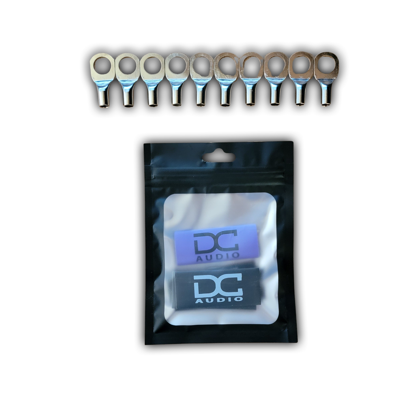 DC Audio 8AWG-10mm Holes Tinned Copper Ring Terminals w/ Heat Shrink Tubing - 10 Pack