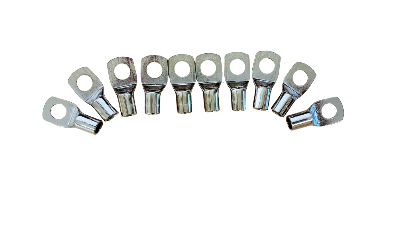 DC Audio 4AWG-10mm Holes Tinned Copper Ring Terminals w/ Heat Shrink Tubing - 10 Pack